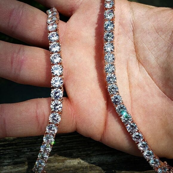 14k Rose Gp Lab Diamond 6mm Tennis Necklace - Picture 4 of 4